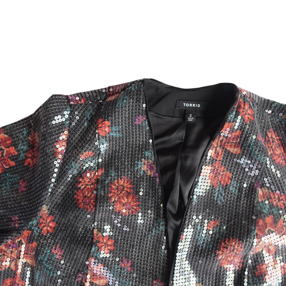 Torrid Black Floral Sequin Duster Jacket Kimono 2XL Date Night Glam - Picture 9 of 15